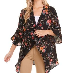 NWOT Black Floral Bell Sleeve Cardigan